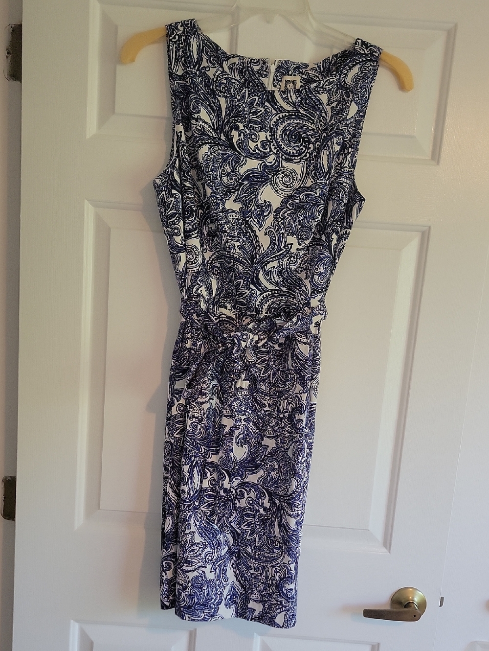 Anne Klein White and Navy Paisley Midi Dress, Size 14